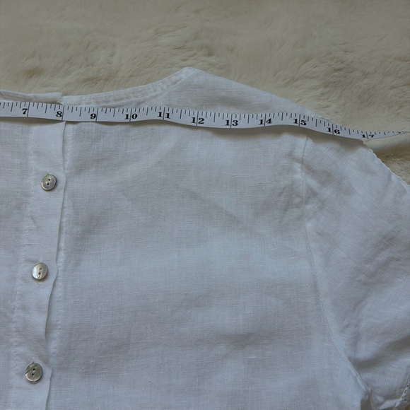 Chic Laura Bianchi White Linen Back Buttons Lace Trim Short Sleeve Women's Top-S - Picture 13 of 15
